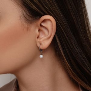 گوشواره ساده مرواریدی نقره ای رنگ 1-GV83