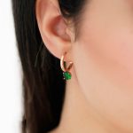 گوشواره حلقه ای نگین زمردی ژوپینگ 2-GV185