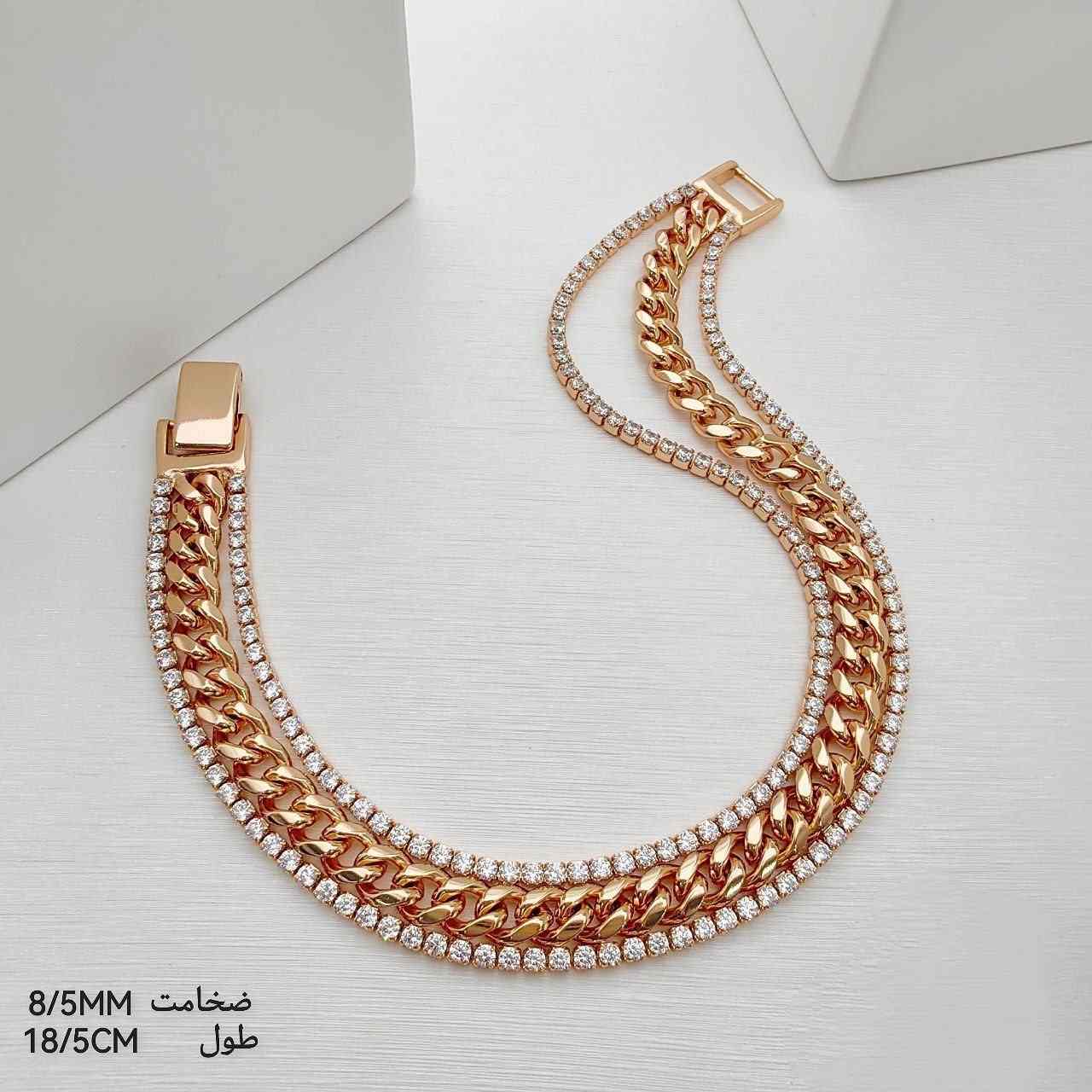 ds173 دستبند تنیسی و کارتیر سه لاین طلایی DS173