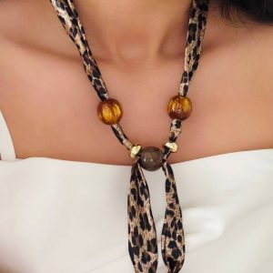 گردنبند پلنگی پارچه ای مهره ای